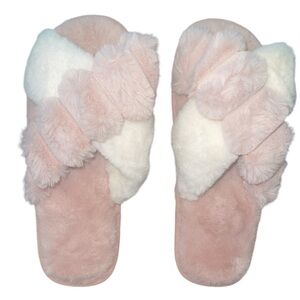 Cozy Women's Fuzzy Slippers - Pink and White Size 9 NWT